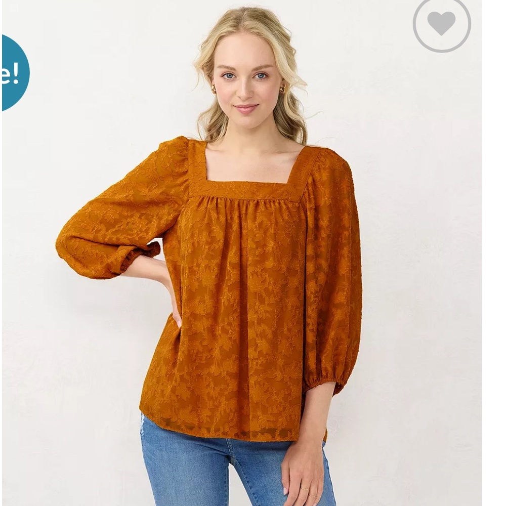LC Lauren Conrad, Squareneck Peasant Top, burnt orange color, size 1X
